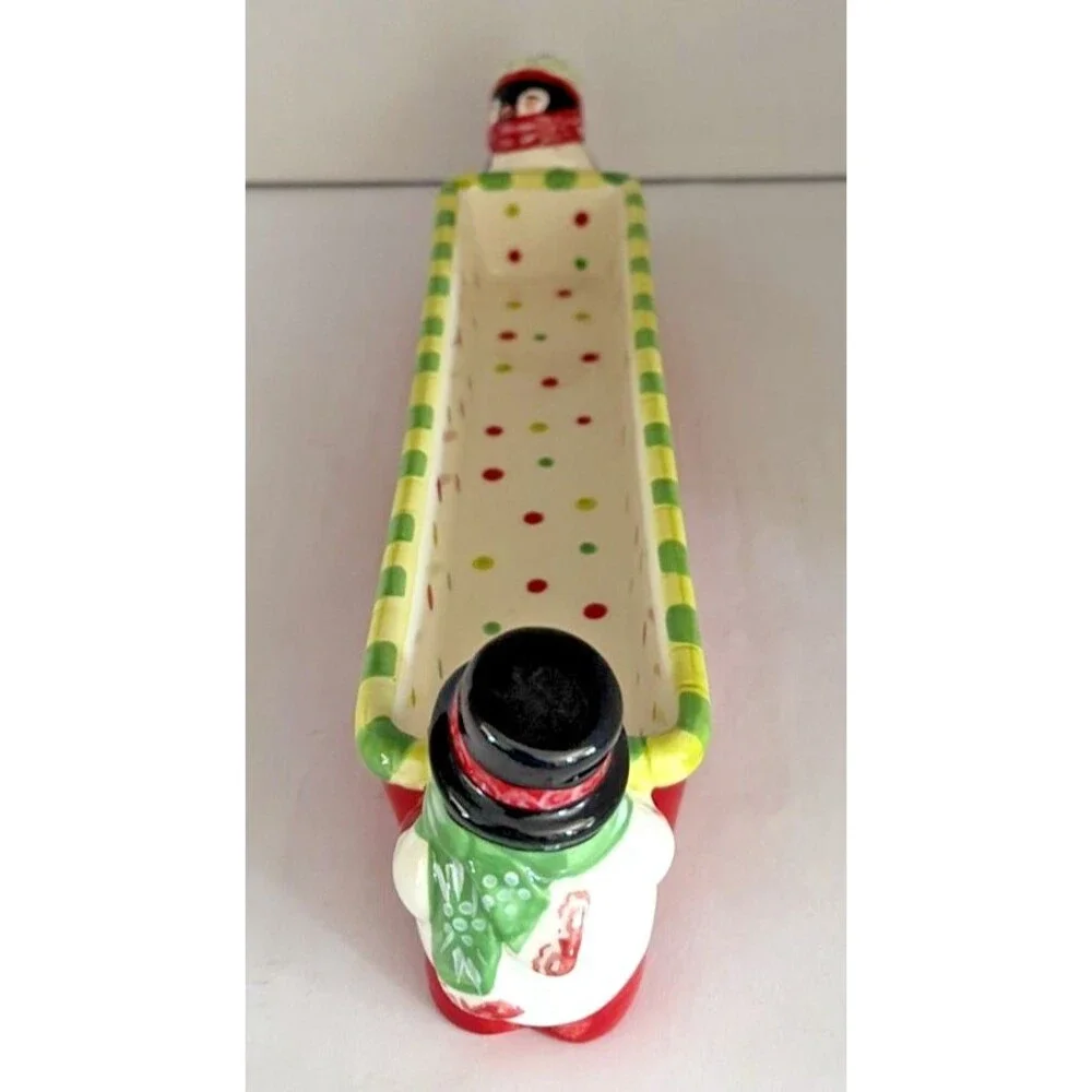 Temp-tations Winter Whimsy Holiday Ceramic Cracker Tray Snowman Penguin 12